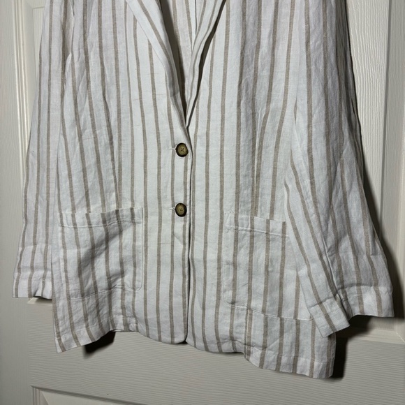 Garnet Hill Blazer Medium Womens White Linen Striped Jacket Lightweight Longline - Picture 7 of 11